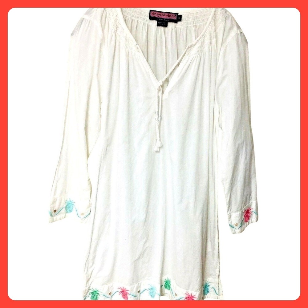 Vineyard Vines Women's Tunic Size S Smock Tassel Embroider Pineapples Beach Pool